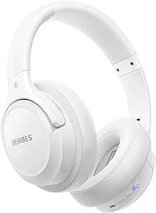 Bluetooth Headphones Over Ear,BERIBES 65H Playtime and 6 EQ Music Modes with Microphone,HiFi Stereo Foldable Lightweight Wireless Headset,Deep Bass for Home Office Cellphone PC Etc.(White)